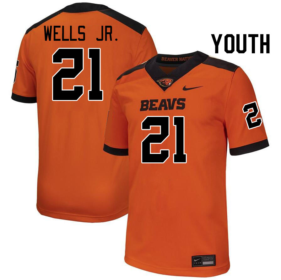 Youth #21 David Wells Jr. Oregon State Beavers College Football Jerseys Stitched-Orange